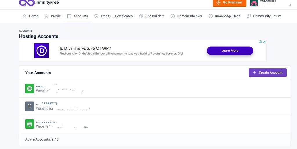 Infinity Account Section for updating ssl certificate