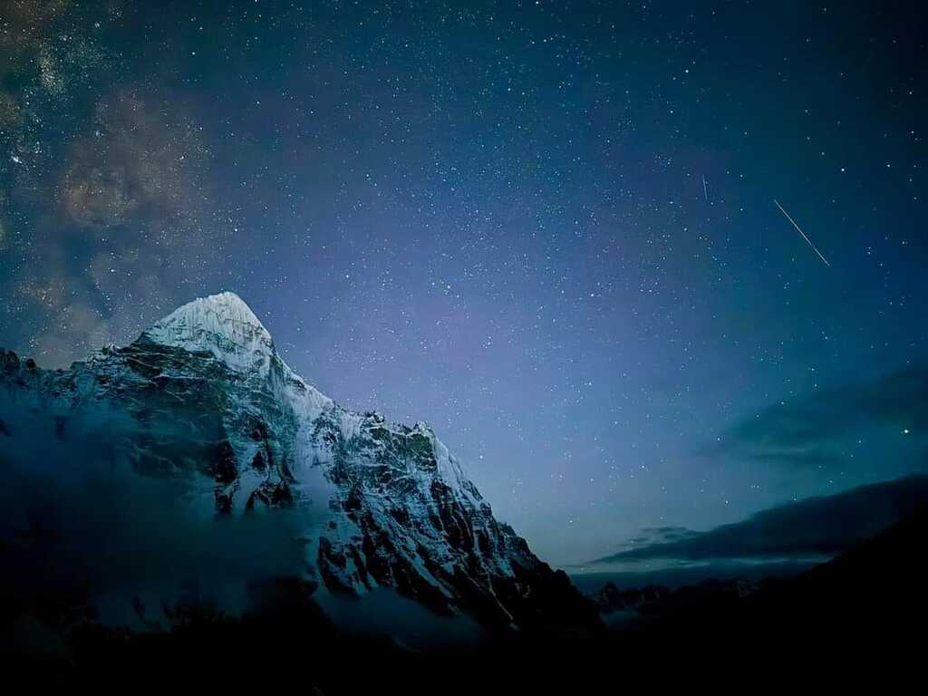 View Of Kanchanjunga Himalaya at Night with Starts twinkling 