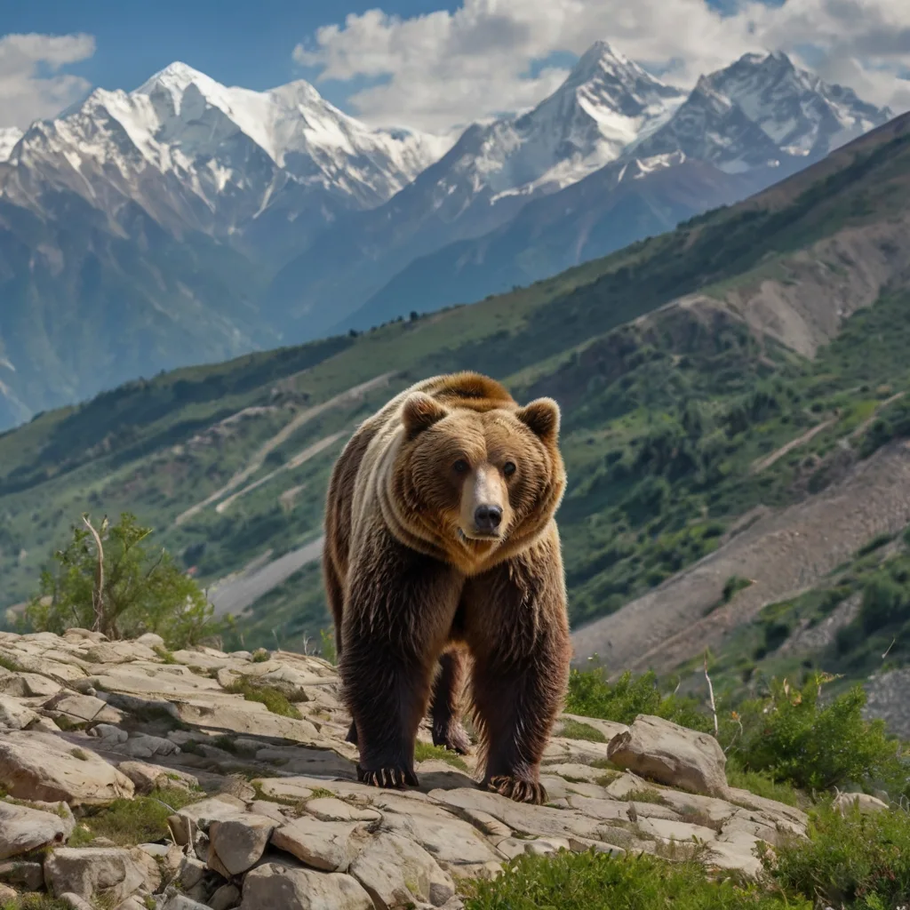 Endangered Species of Nepal ,A Himalayan brown bear moves gracefully on a rocky trail, embodying the beauty of wildlife in its natural environment.  